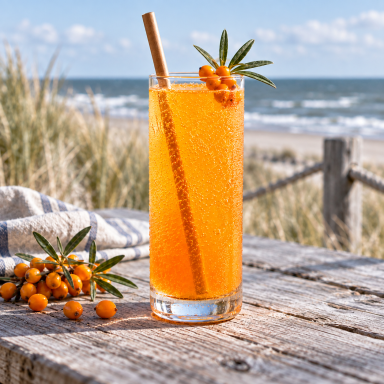 Sanddorn-Spritz · fruchtig-herb Sanddorn-Spritz vor Nordseedünen