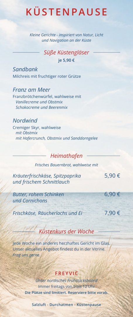  Speisekarte mit kleinen Gerichten